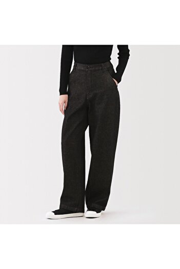 Muji Kapok Blend Denim Wide Pants, Black