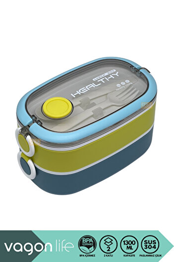 Vagonlife Bento 1300ml Lunchbox New Collection 2 Layer 3 Compartment Stainless Steel Lunch Box Food Container