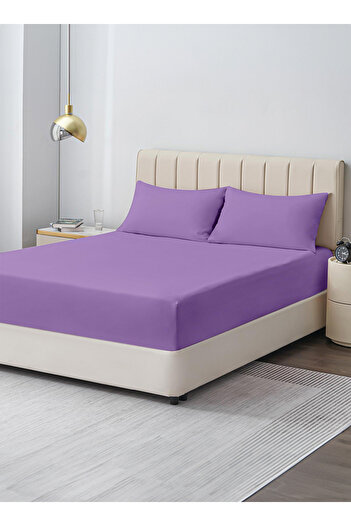 American Linen Double Plain Fitted Elastic Bedsheet with 2 Pillow Case 160 x 200 Cm Lavender