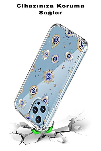 PrintiFy Vivo Y19s İle Uyumlu Nazar 5 Baskılı Kamera Korumalı Şeffaf Kılıf