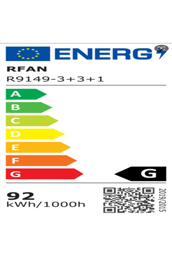 RFAN LED Chandelier, Model R9149/3+3+1, With Remote Control, 3 Types of Light, 92W, Gold