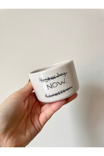 Nouis Handmade Ceramic Mug with the Words Yesterday- Now- Tomorrow Written on It