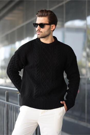 Madmext Black Knitted Patterned Knitwear Men's Sweater E7425