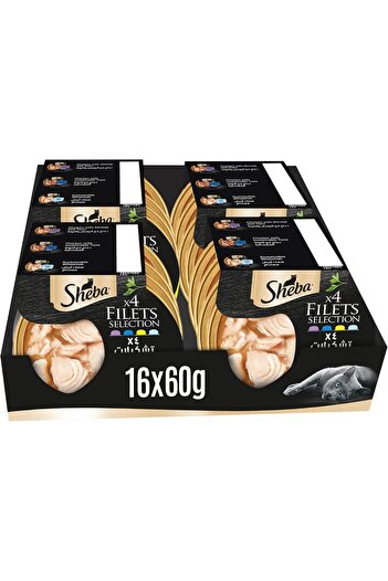 SHEBA Cat Food Flavor Selection Filets, Pack of 16x60g