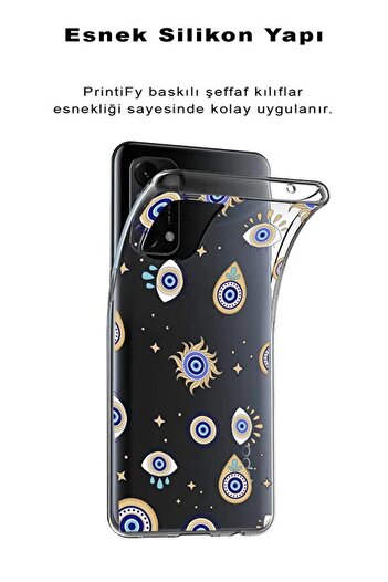 PrintiFy Vivo Y19s İle Uyumlu Nazar 5 Baskılı Kamera Korumalı Şeffaf Kılıf