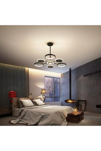 RFAN LED Chandelier, Model R9149/3+3+1, With Remote Control, 3 Types of Light, 92W, Black