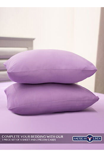 American Linen Double Plain Fitted Elastic Bedsheet with 2 Pillow Case 160 x 200 Cm Lavender