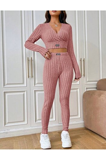 Oprah Uzun Kollu Crop Top ve Yüksek Bel Kadın Eşofman Takımı