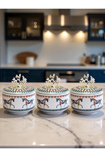 ferayhome Kitchen Accessory 3-Piece Breakfast Storage Container Spice Rack Herm Horse Pattern Silver - Feray Home