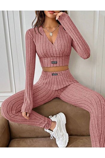 Oprah Uzun Kollu Crop Top ve Yüksek Bel Kadın Eşofman Takımı