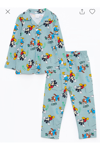 LC Waikiki LCW Baby Polo Yaka Uzun Kollu Mickey Mouse Baskılı Erkek Bebek Pijama Takımı