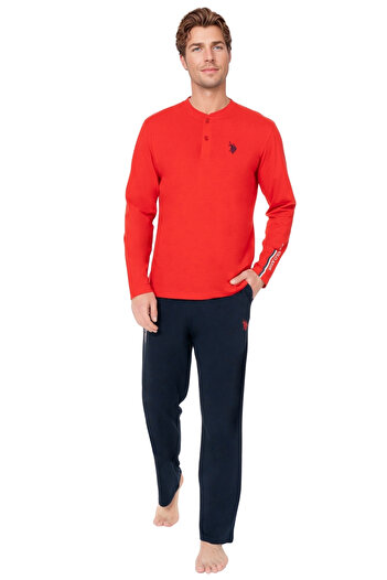 U.S. Polo Assn. Men's Plus Size Cotton Long Sleeve Button down Collar Tracksuit Set – Red