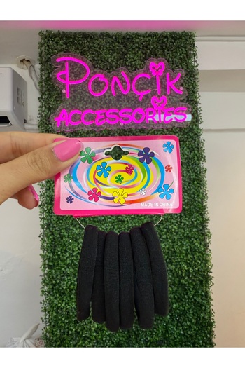 PONÇİK ACCESSORİES Plain Black 6-Piece Rubber Buckle with Soft Texture and Flexible Structure