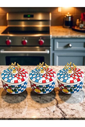 ferayhome Kitchen Accessory 3-Piece Breakfast Storage Container Spice Rack Checkered Lemon Gold - Feray Home