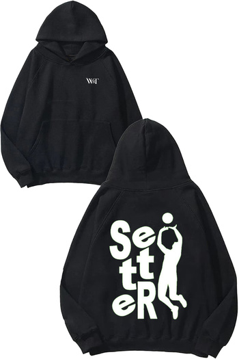 THEWERT Volleyball 7 Design Back Printed Black Hooded Sweatshirt