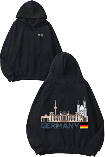 THEWERT Germany 2 Design Back Printed Black Hooded Sweatshirt