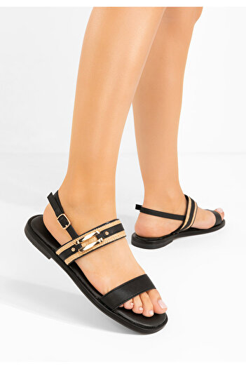 B T Shoes Černé sandály bez podpatku Shirly