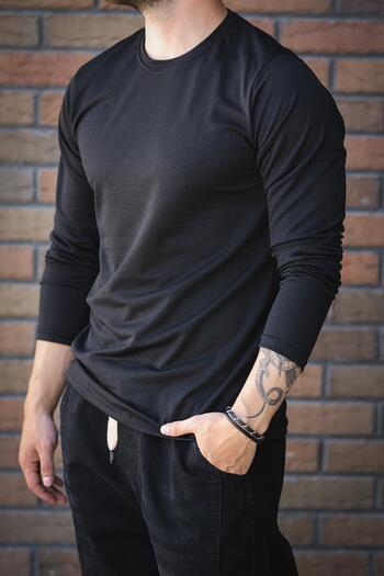 since 1990 man Manbetti Slim Fit Lycra Honeycomb Fabric Crew Neck Men's Long Sleeve T-Shirt