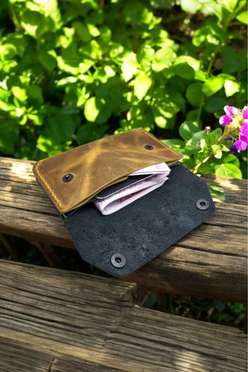 Leather Cy Luna Camel Black Genuine Leather Unisex Small Clutch Bag Name Writing Included Handmade Unisex Wallet