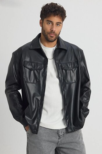 MADZEYMODA Premium Men's Comfortable Fit Black Sports Leather Jacket with Fleece Inside Ls-58543