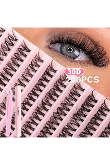 DIYEYELASH 200 Adet Takma Kirpik Küme Wispy D Curl Cluster 30D Doğal Görünüm, Hafif ve Su Geçirmez