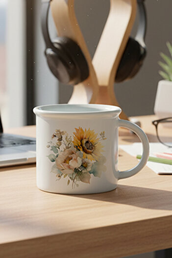 giftkonsept Sunflowers Autumn Theme No:3 Printed Enamel Look Ceramic Vintage Mug Cup