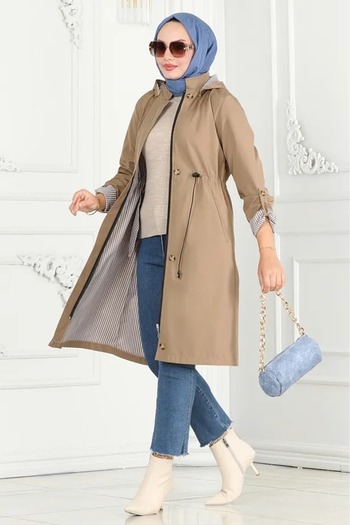 Weak Blue Trench Coat with Drawstring Waist