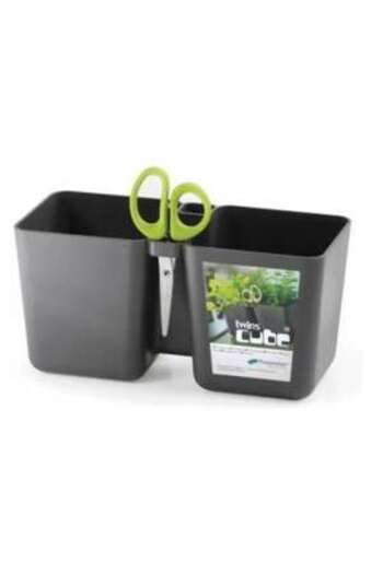 Prosperplast Decorative Flower Pot, Double, Anthracite, 2.5 L, 24.4x11x12 cm, Twins Cube