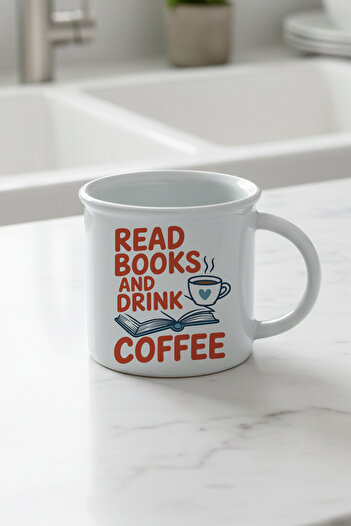 giftkonsept Read Books and Coffee Printed Enamel-Looking Ceramic Vintage Mug Cup