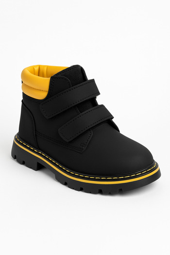 Zilvana Boy's Black Yellow Detailed Double Velcro Winter Boots