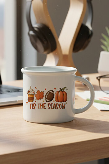 giftkonsept Autumn Themed Coffees No:2 Printed Enamel-Looking Ceramic Vintage Mug Cup