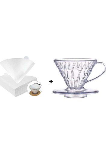 rank Drip Funnel V60 Clear 01 And 100 Piece Coffee Paper Filter V60 Size 01 White