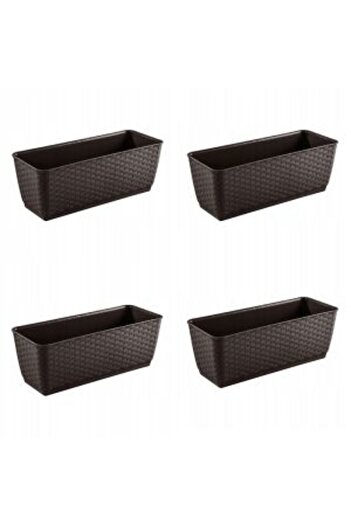 Mercaton Set 4 jardiniere decorative, Mercaton, imitatie ratan, maro, 49.2×17.2×17.4 cm
