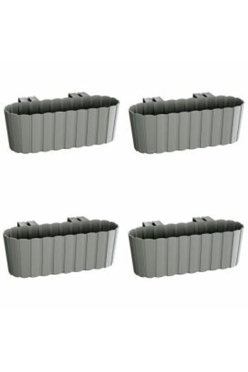 Mercaton Set 4 jardiniere decorative cu suport de plastic, gri, 4.9 L, 38.3×21.2×13 cm, Boardee Hook