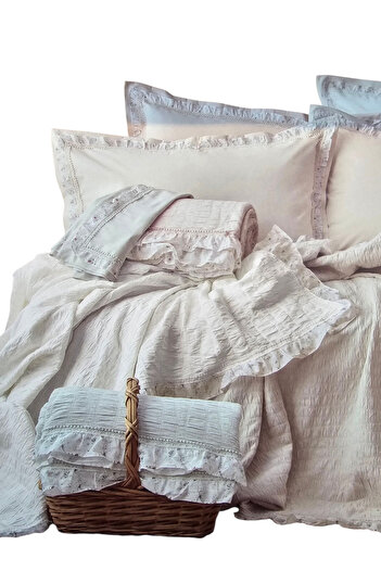 Pupilla Collection Pupilla Homelucky Cotton Ruffled Pique Set Ecru