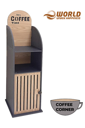 Eworld Compact Coffee Corner Table for Coffee Machines – Brown