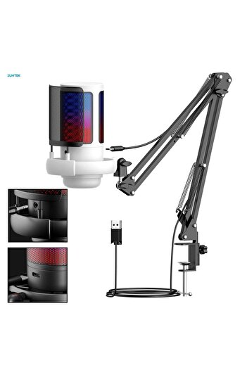 NO BRAND USB Gaming Microphone Angle Adjustable Computer Mic for Podcasting PC Twitch White