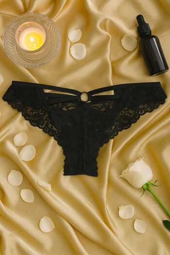 İntive Lingerie Set de 3 chiloți cu detalii din dantelă pentru femei - alb și negru