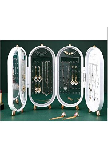 KESNUP Foldable jewelry box with mirror, White