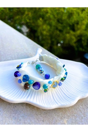 madam shushu Handmade Stone Decorated Bracelet (Ribbon Weave)