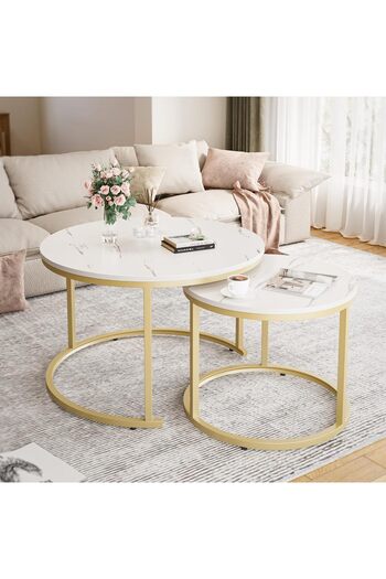 Türkiye Coffee Table Nesting Tables, Living Room Table Wooden Accent Furniture Metal Frame, Sturdy, Easy Ass