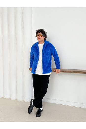 OTAKU Unisex Saks Blue Plush Fleece Cardigan
