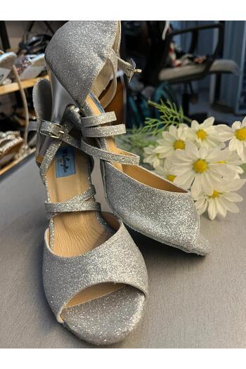 bitangosu Silver Silvery 8.5 cm 13 Points Closed Heel Tango, Dance and Ballroom Shoes Handmade Special Series Production