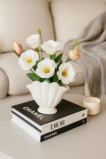 LalezarHome Concrete Nordic Oyster Vase 16X19 cm – Decorative Modern Desktop Flower Pot & Vase