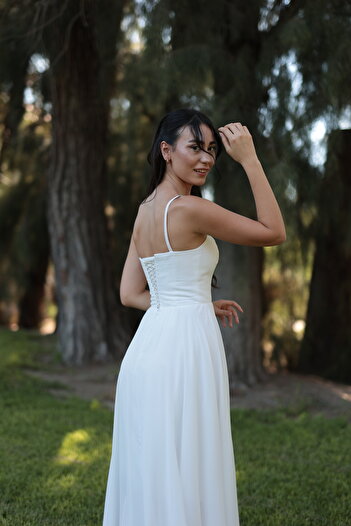 berissima bride Liora Askılı Straplez Kloş Şifon Nikah Elbisesi, Dış Çekim Elbisesi, İsteme Elbisesi