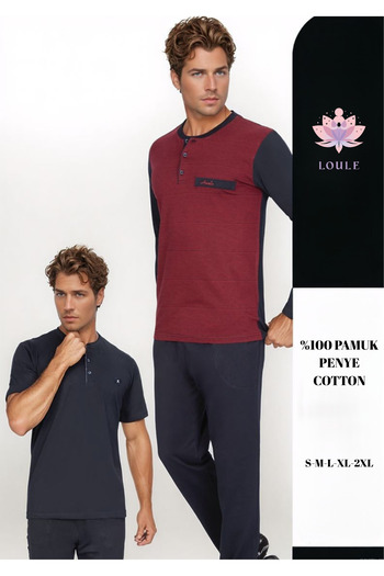 Loule Men's 100% Cotton Combed 4-Piece Jacquard Summer & Winter Pajama Set L1.Anc.969.01