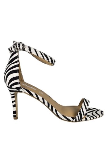 Studio - Women's Sandals Barely There Zebra White, 9 cm Heel, Microfiber, Size 38 EU