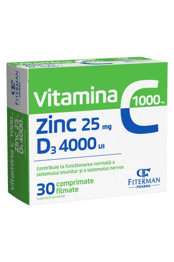 Fiterman Vitamin C 1000mg + Zinc 25mg + Vitamin D3 4000IU, 30 Tablets, Pharma