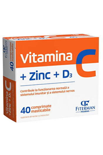 Fiterman Vitamin C + Zinc + Vitamin D3, 40 Chewable Tablets, Pharma