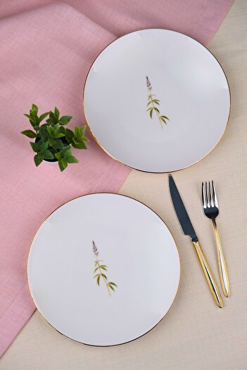 tabakevi Tabak Evi Porselen Natura Salkım Altın Yaldız Pasta Tabağı 20,50cm 2 li